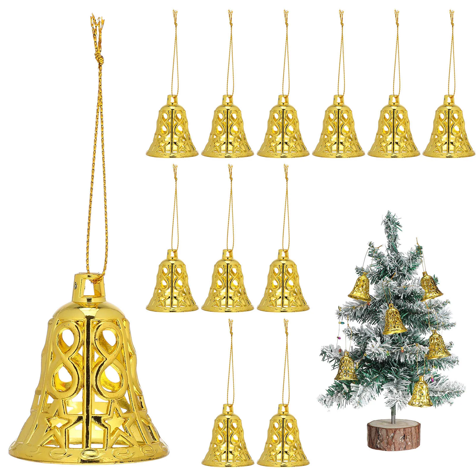

12pcs Christmas Tree Decorations Plastic Bell naments Hanging Xmas Decorative Props Safe Light Winter Party Home
