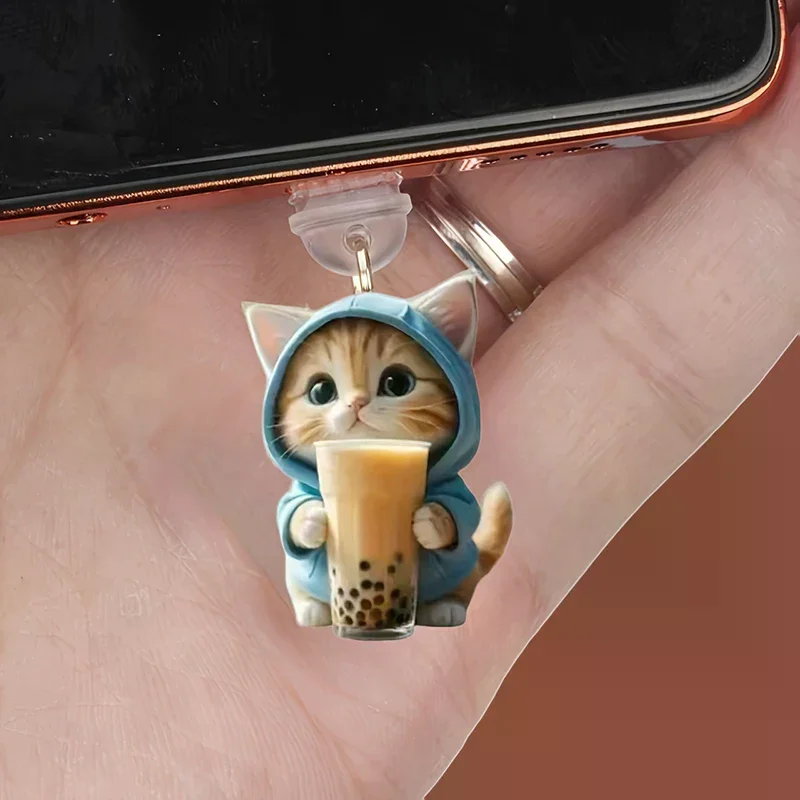 Penutup Port Pengisian Daya iPhone Tipe C Anti Debu 2D Bentuk Kucing yang Menawan, Pelindung dan Dekorasi