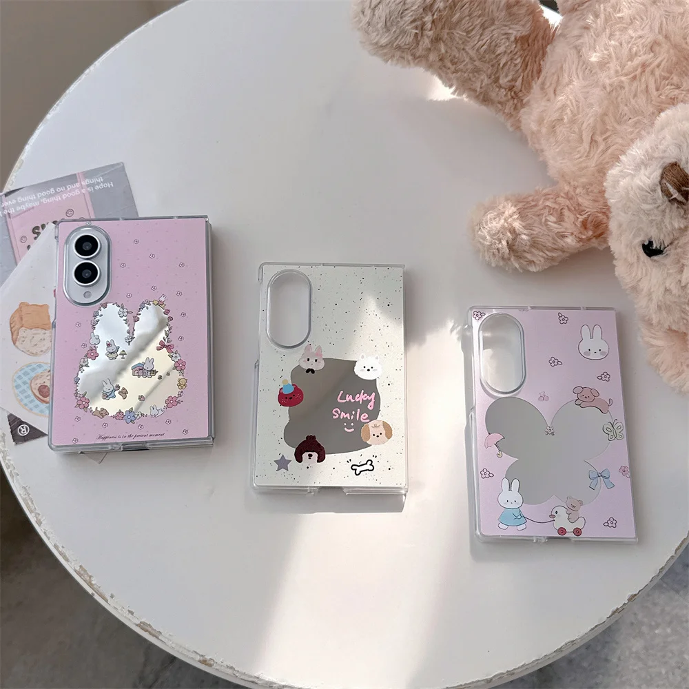 Korea Kawaii mirror hollow miffy Phone case for Samsung Galaxy Z Fold 8 Cover With Chain fold 8 Shockproof Protective cover