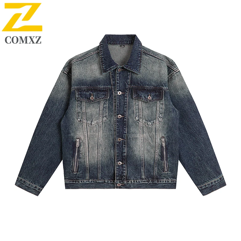 

Gradient Men Denim Jacket 2025 Spring Autumn New Trend Versatile High Street Loose Collar Top City Commuting Street Denim Jacket