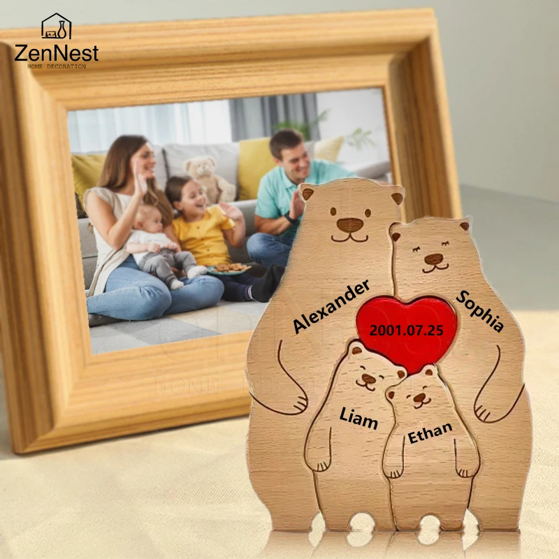 Bear Home Wooden Puzzle Personalized Custom Decor Heart Warmer Birthday Gift Art Puzzle Name Home Decor Thanksgiving Gift