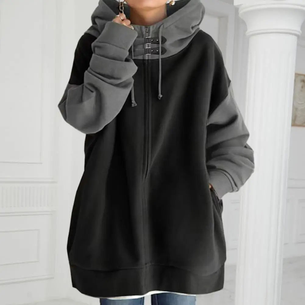 Women Hoodie Hidden Zip Hoodie Stylish Women\'s Hoodie Mid Length Loose Pullover with Pockets Drawstring Hood Hidden for Winter