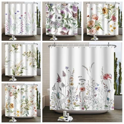 Boho Luxurious Floral Shower Curtain Green Leaf Waterproof Curtains Polyester Bathtub Screen Bathroom Textured Machine Washable