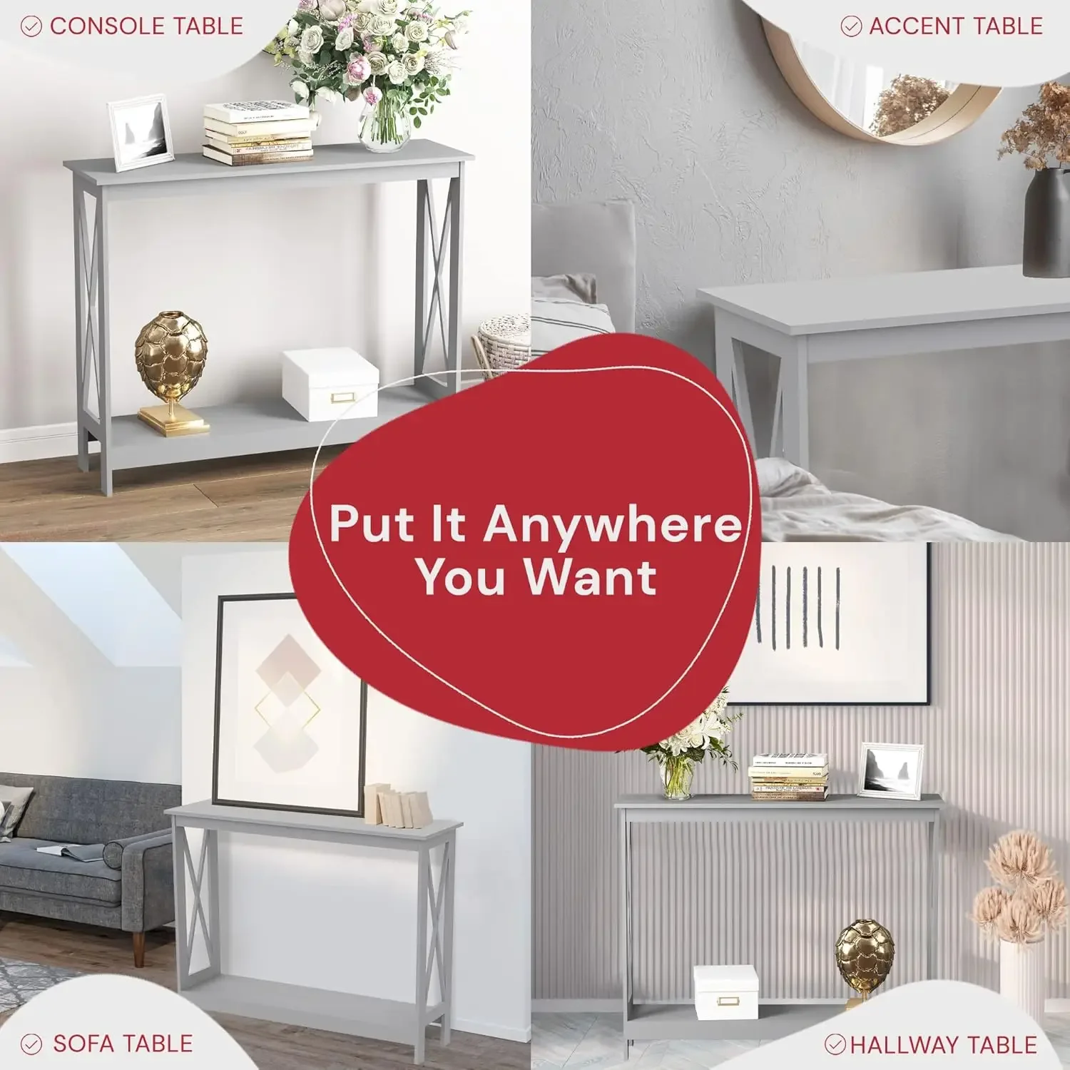 Gray Console Table, 2-Layer Entryway Table, Console for Entryway, Use As Doorway , or Accent Furniture