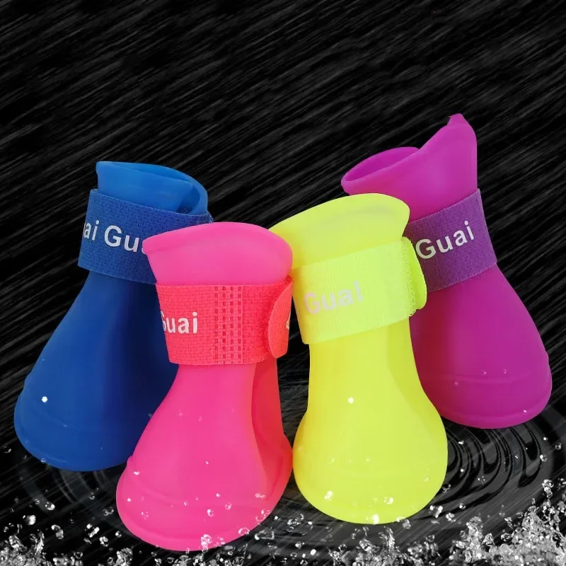 4Pcs/Set Pet Dog Rain Shoes Anti Slip Waterproof Cat Shoe Rubber Boots for Outdoor Footwear Socks Pet Accessories