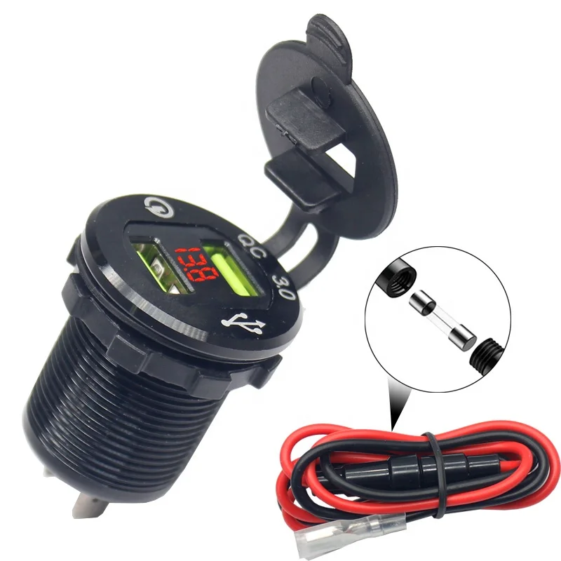 

Автомобильное зарядное устройство QC 3.0 с двумя USB-портами, водонепроницаемое, со светодиодной подсветкой, для мобильных телефонов, автомобилей, мотоциклов, автобусов, лодок, грузовиков, велосипедов, 12-24В