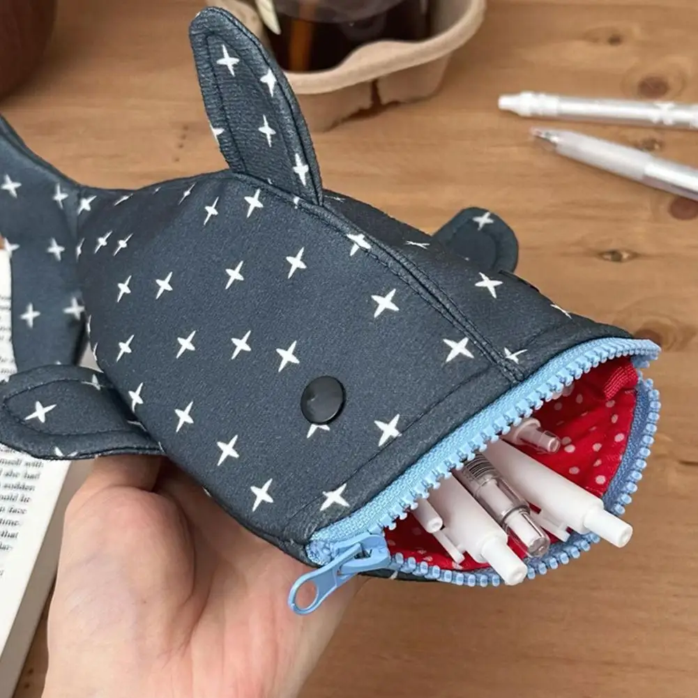 Cute and funny large capacity Shark Shape Capacity Imitation Fish Storage Pencil Case Creative Journal Student Supplies Statione - view 5
