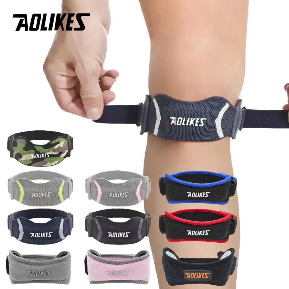 AOLIKES 1 szt. Ortezy kolan na ból kolana, pasek podtrzymujący kolano rzepki, regulowany stabilizator ścięgna rzepki do koszykówki