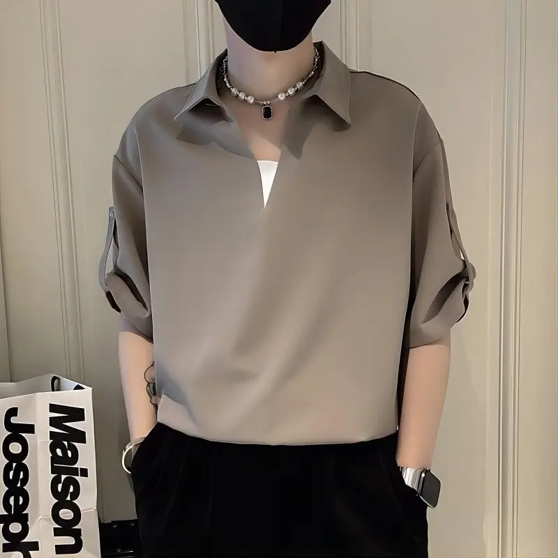 

High-end Handsome Thin Casual and Personalized Five-point Sleeve POLO Shirt Men's Summer Trendy Niche Versatile Shirt JJ785