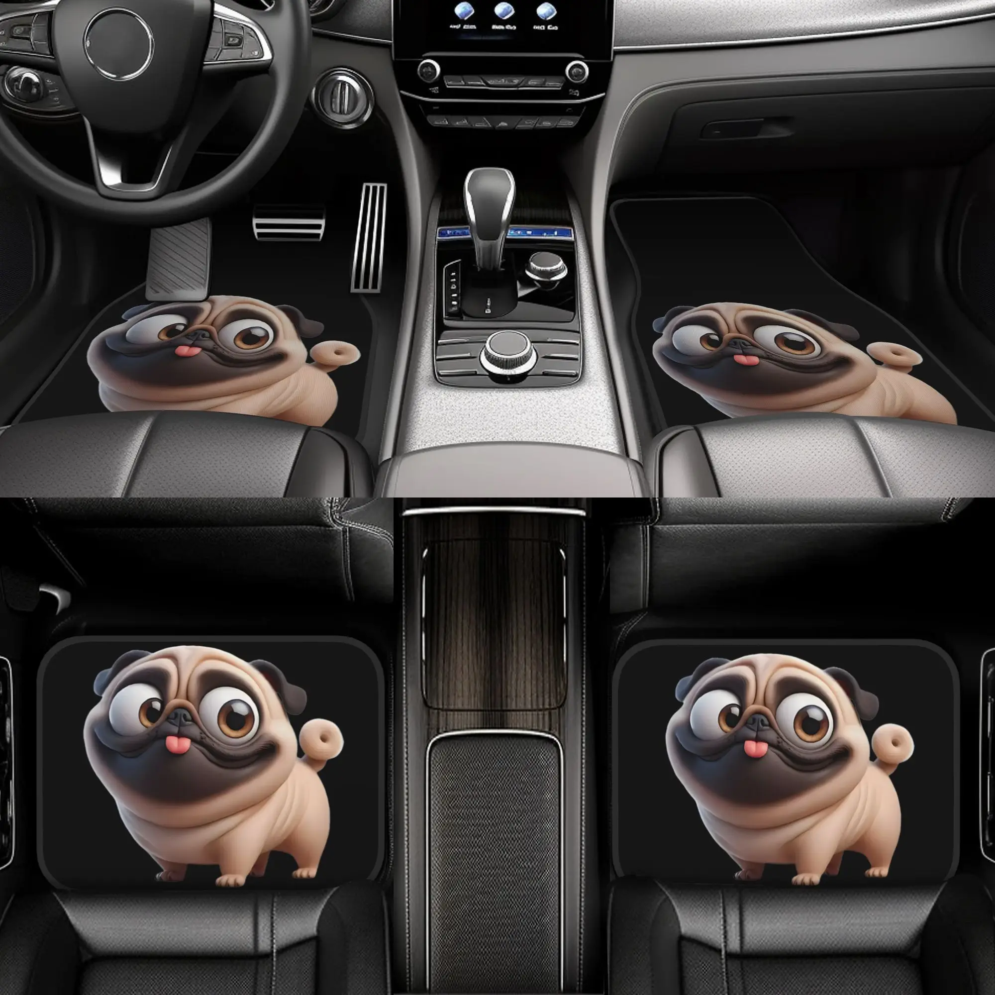 4pcs Pug Car Floor Mats Stylish Easy To Clean, Universal Fit For All Vehicle Models, Durable Long Lasting Protection For Your Ca