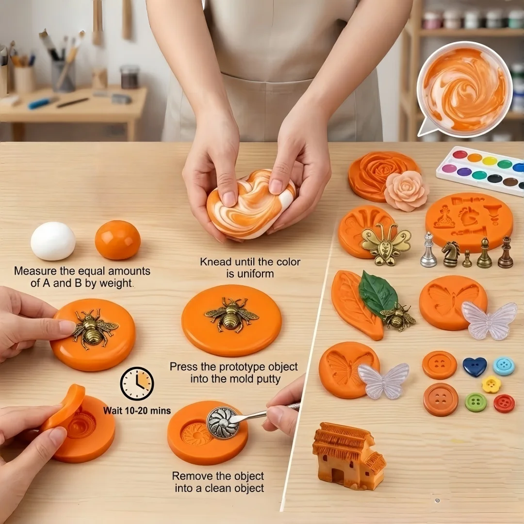Silicone Putty DIY Crafting Set Flexible Long-lasting For Resin Art Projects Molds (Orange) view 4