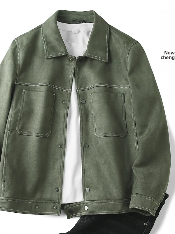

Мужская повседневная куртка-жакет из замши в стиле ретро с отложным воротником, дышащая, с длинными рукавами, из полиэстера, китайский бренд