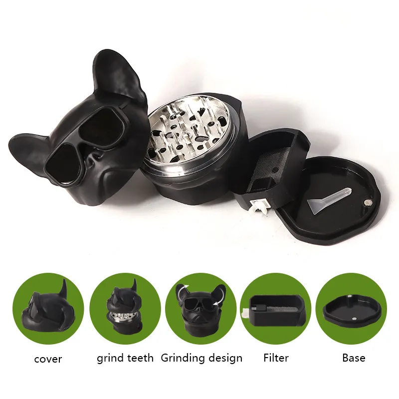 63mm Zinc Alloy Bucket Dog Herb Grinder with Drawer Tobacco Smoke Spice Crusher Mill Shredder 4 Part Rolling Accessories