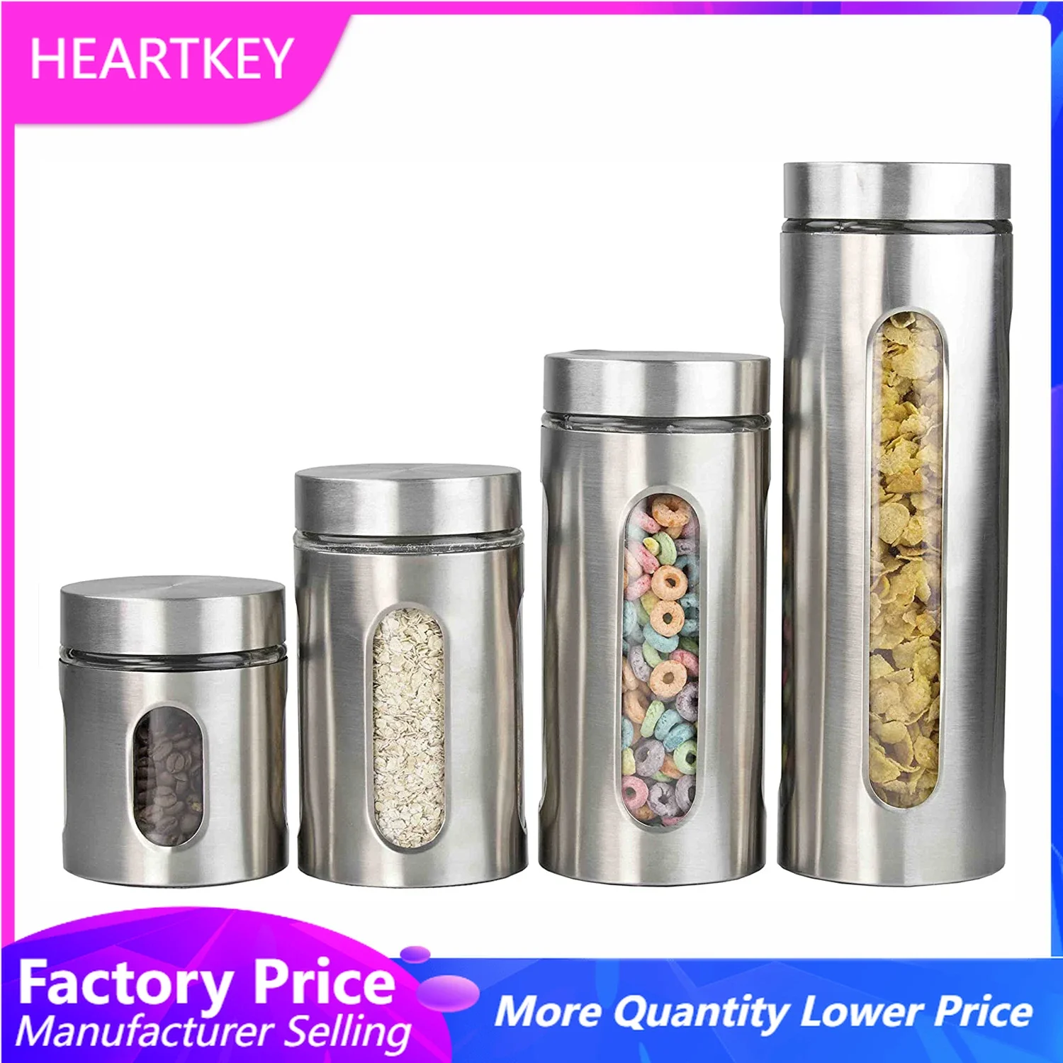 

Kitchen Canister Food Tea Coffee Sugar Caddy Glass Storage Jar Canister Set Bottle Stainless Steel Small Metal Canister