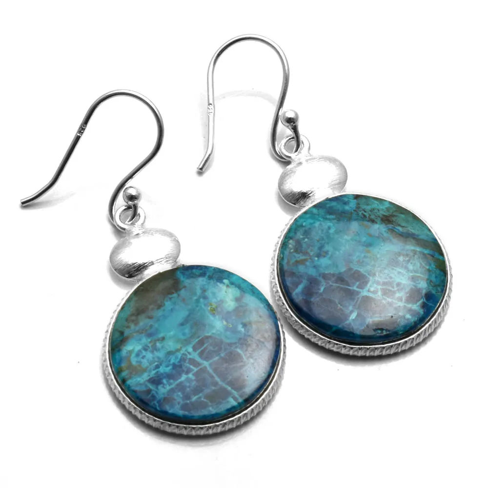 Genuine Azurite 925 Sterling Silver Earrings, 38 mm, AE2735