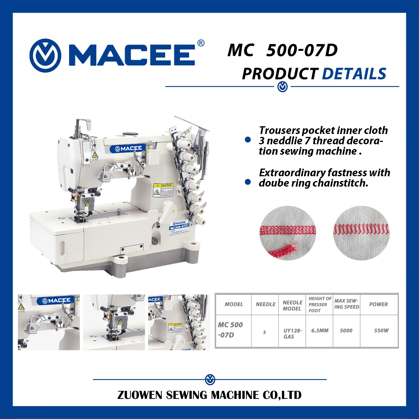 MC-500-07D Industrial High-speed 3 Needle 7 Thread Interlock Manual Sewing Machine With Motor New Home Use