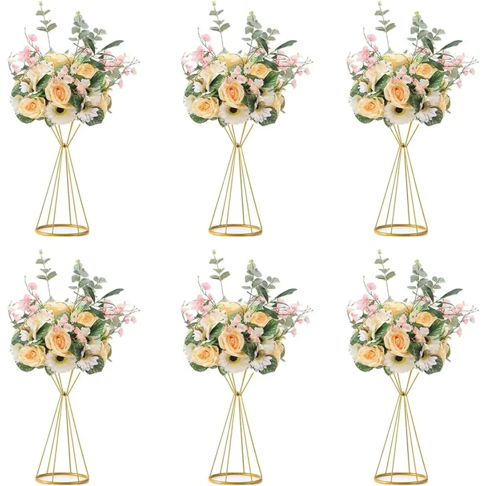 

20in Metal Vase Flower Stand 6PCS Geometric Dual Coned Tall Centerpiece Risers for Home Decor Party Fiesta Wedding Accessories