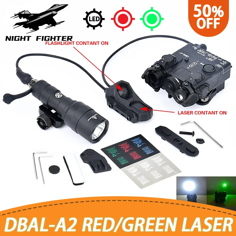 DBAL-A2 Red Green Dot Dual Beam Laser Sight Flashlight M300 Tactical DBAL PEQ Aiming Airsoft Guns Weapon AR15 Rifle Light NO IR