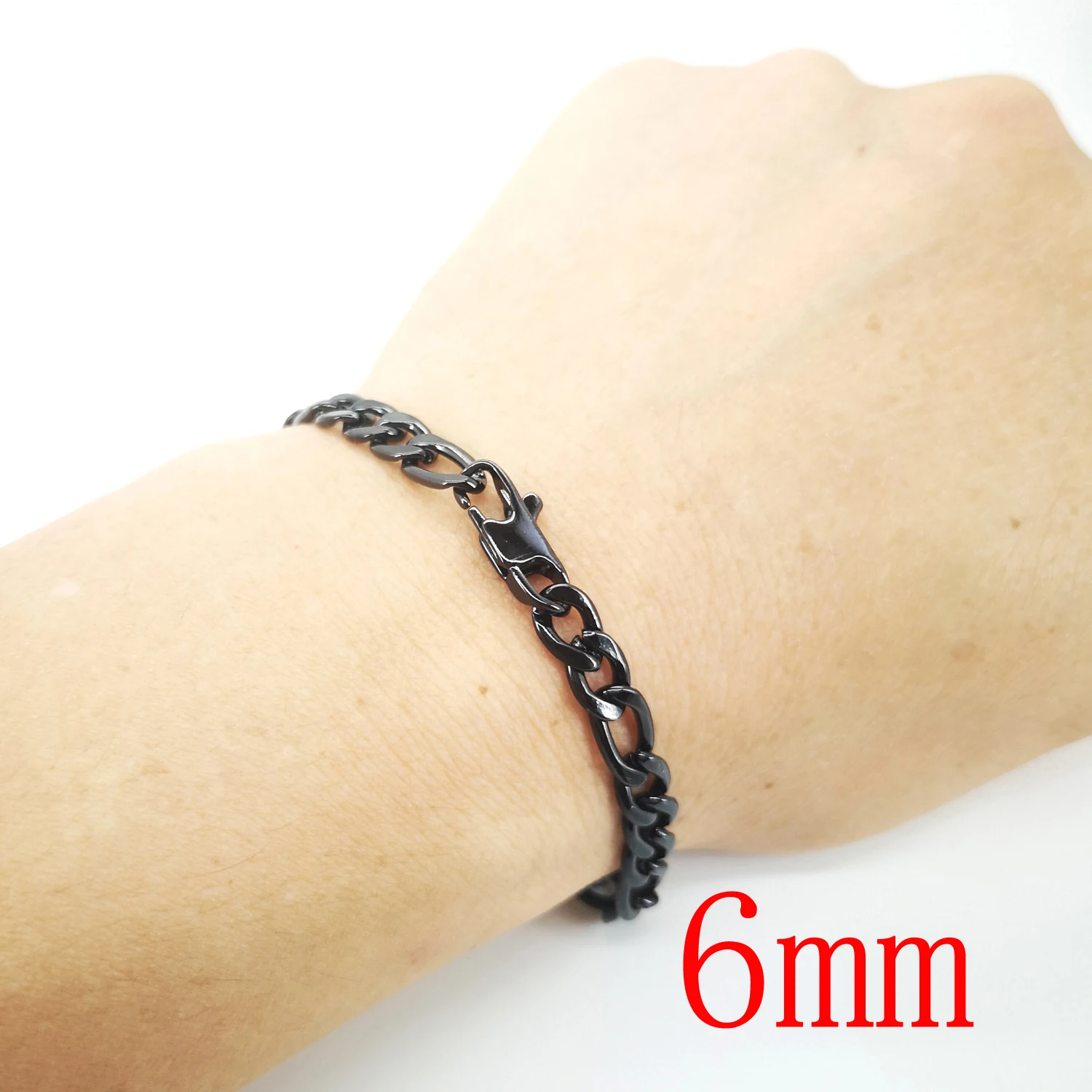 New Trendy Figaro Chain Men Bnagle Classic Stainless Steel 6MM Width Shine Black Bracelets for Women Jewelry Gift