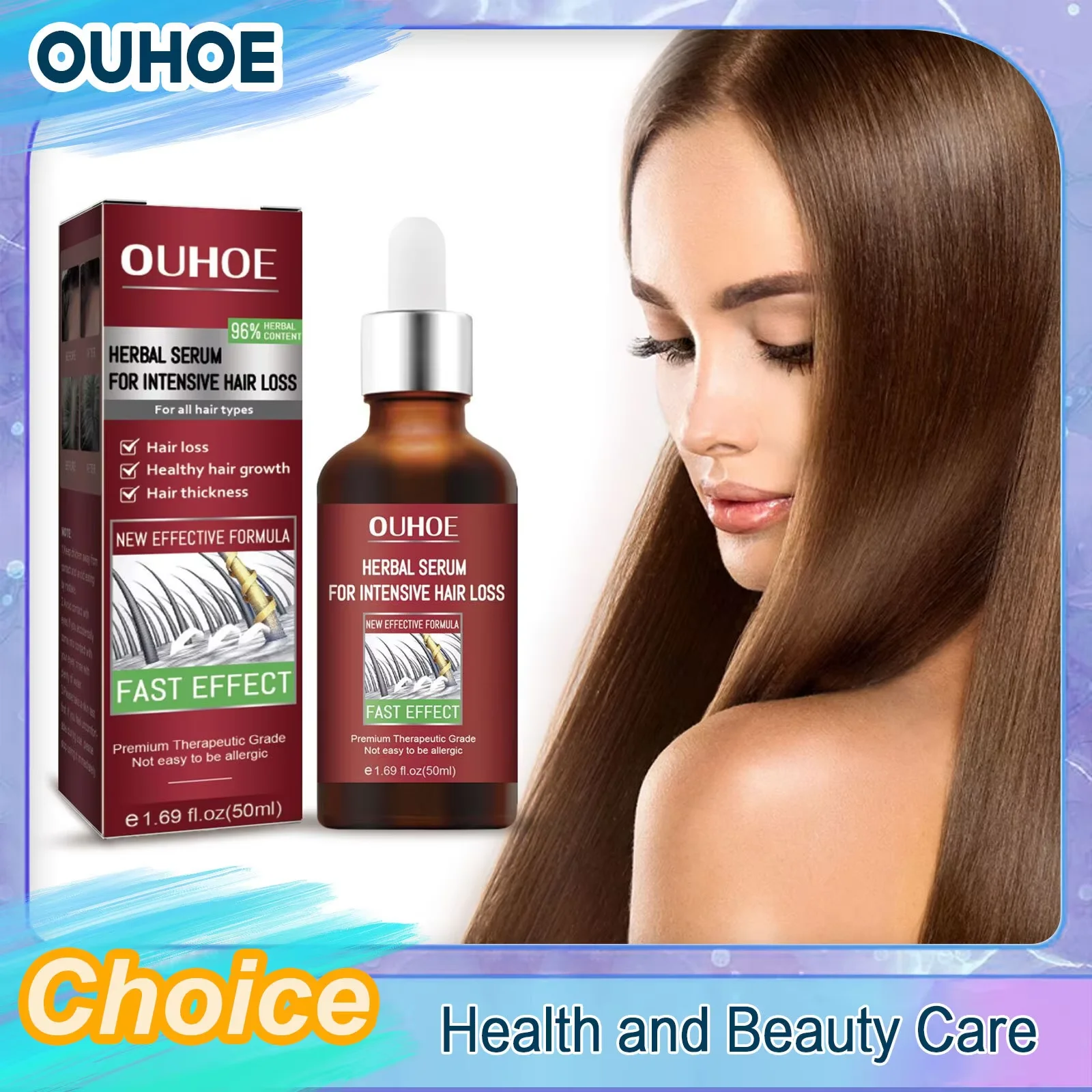 

OUHOE Hair Restoration Serum Nourishing Scalp Hair Growing Firming Root Repair Dry Damaged Moisturizing Hair Regrowth Oil 50ML