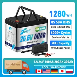 New 12V 10Ah 24V 50Ah LiFePo4 Battery Pack Rechargeable Lithium Iron Phosphate Batteries Built-in BMS RV Boat  Solar Home Use