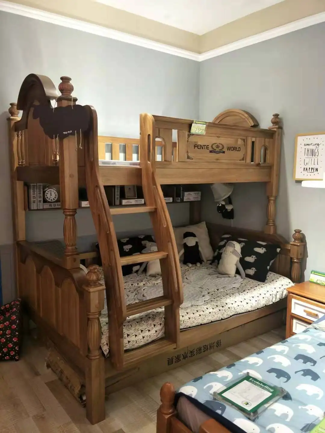 Walnut New Light Luxury Wood Children Bunk Bed High and Low Solid Wood Double Bed with Safety Fence Adult High Bed with Box