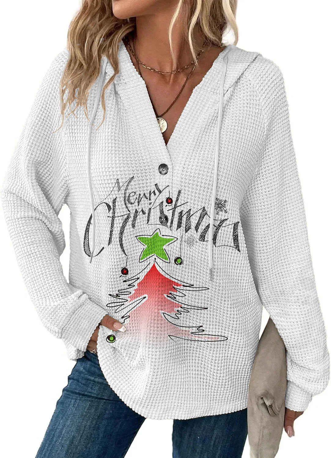 2026 frohe Weihnachten Rosa Baum Druck Frauen Hoody Alle-Spiel Herbst Hoodies Beiläufige Lose Pullover Harajuku Tasche Streetwear