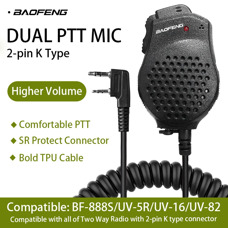 Baofeng UV-82 Walkie Talkie Microphone Speake Dual PTT Tangent Headset Shoulder Mic For UV-5R UV-S9 UV-16Pro UV-13 Two Way Radio