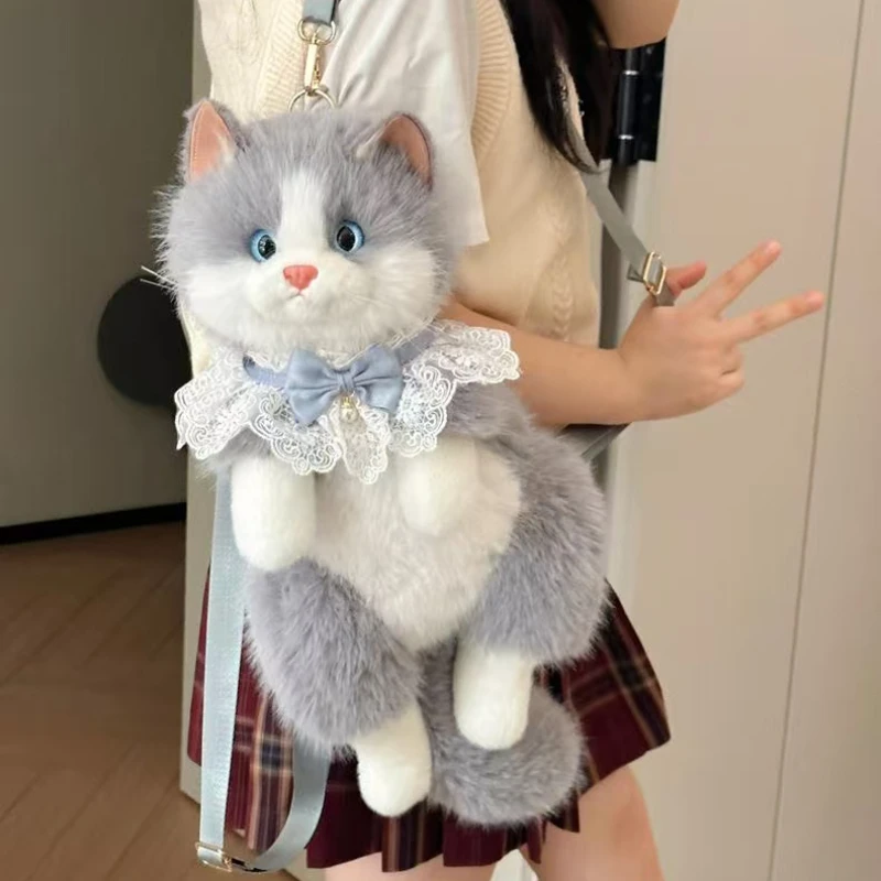 Simulatie Bib Ragdoll Kat Knuffel Schattig Knuffeldier Realistisch Kitten Pop Babyslaapkussen Zacht Kinderspeelgoed voor Meisje Cadeau