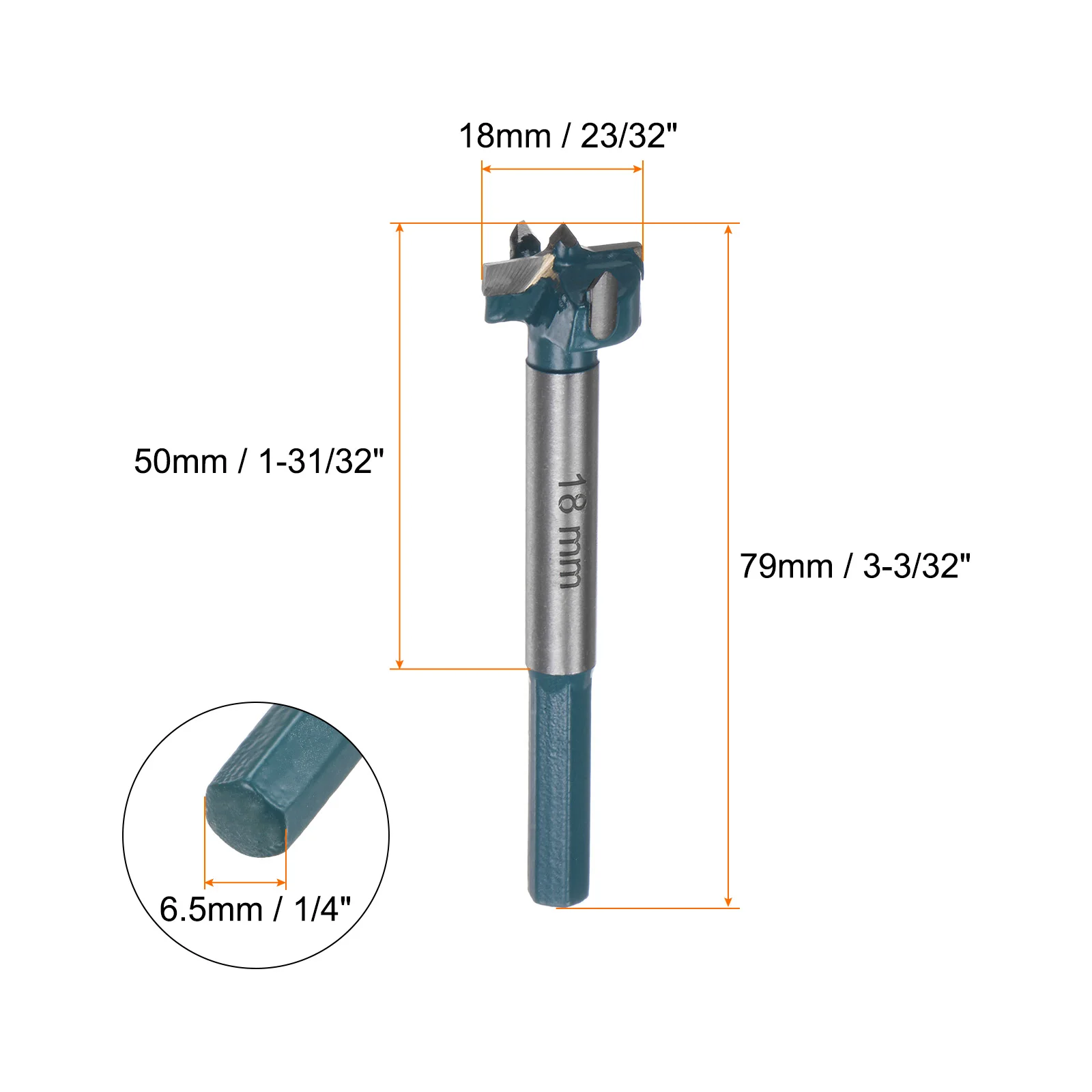 Punta da trapano Forstner 18 mm (23/32") Cerniera in legno duro con codolo esagonale