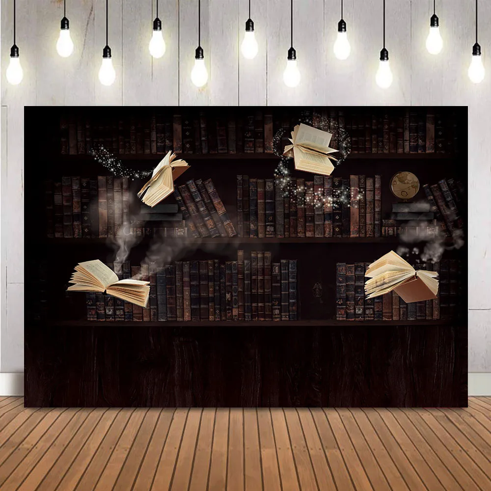 Library Bookshelf Background for Photography Vintage Retro Bookcase Backdrops Office Backdrop Video Conference Zoom Backdrop