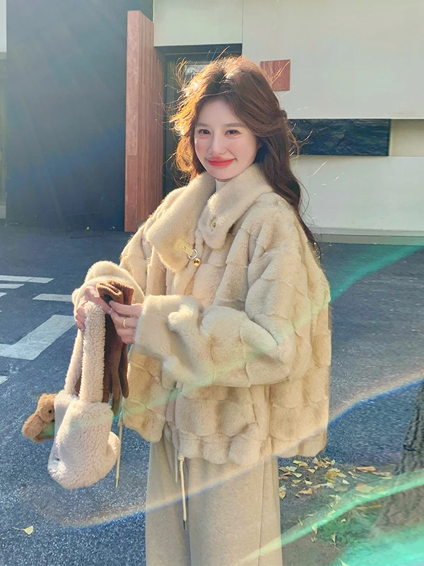 

Thiened ort Lamb Fur Jaet Women's Autumn Winter New Sle Simulation Velvet Leather Fur Inteated Upper Body