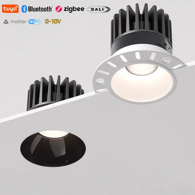 Embedded Borderless Smart COB Spotlight Tuya Bluetooth Zigbee Dali 0-10V Matter 12W LED Downlight AC110V 220V Indoor Lighting