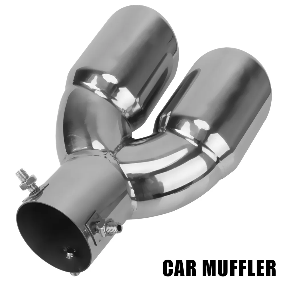 

Exhaust Pipe Trim Universal Auto Accessories Dual Outlet Car Muffler 63mm Tail Throat Stainless Steel Chrome