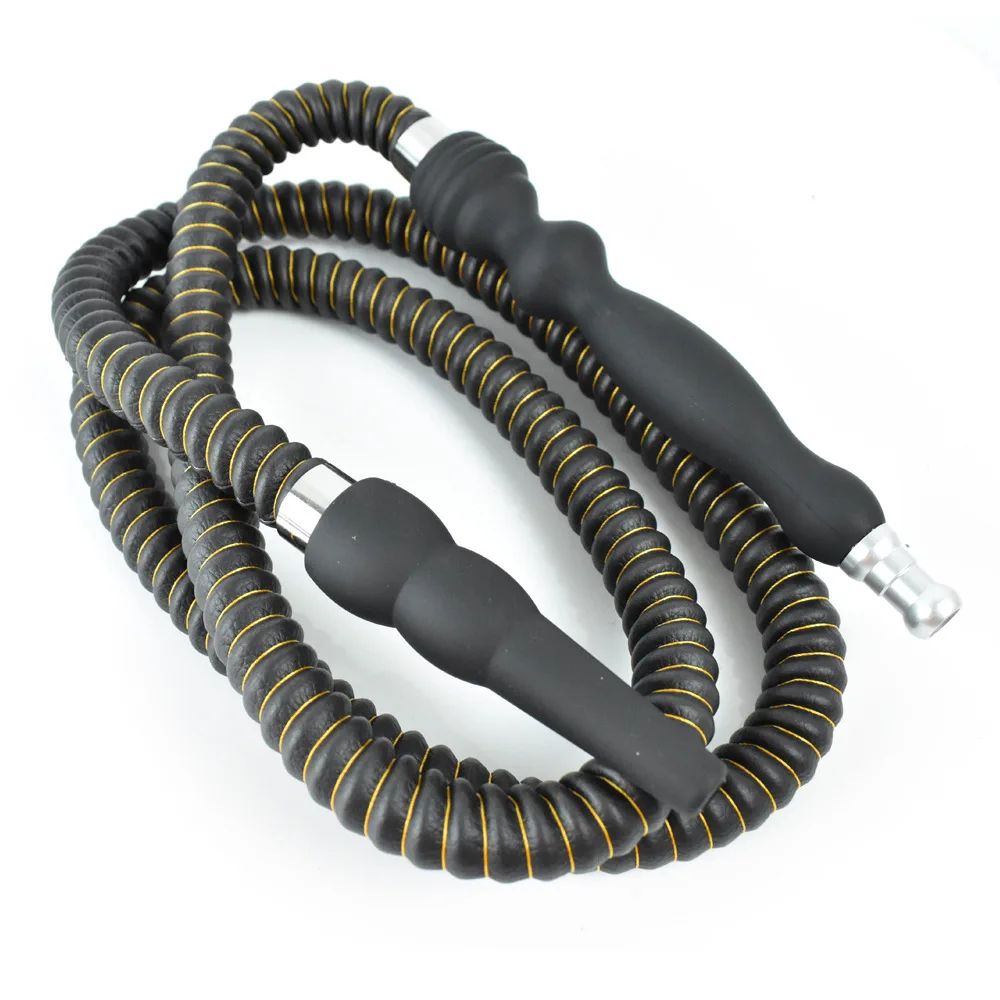 60inch Length Hookah Hose Washable Soft Touch Rubber Handle Alloy Tip Leather Wrapped Black Hookah Hose