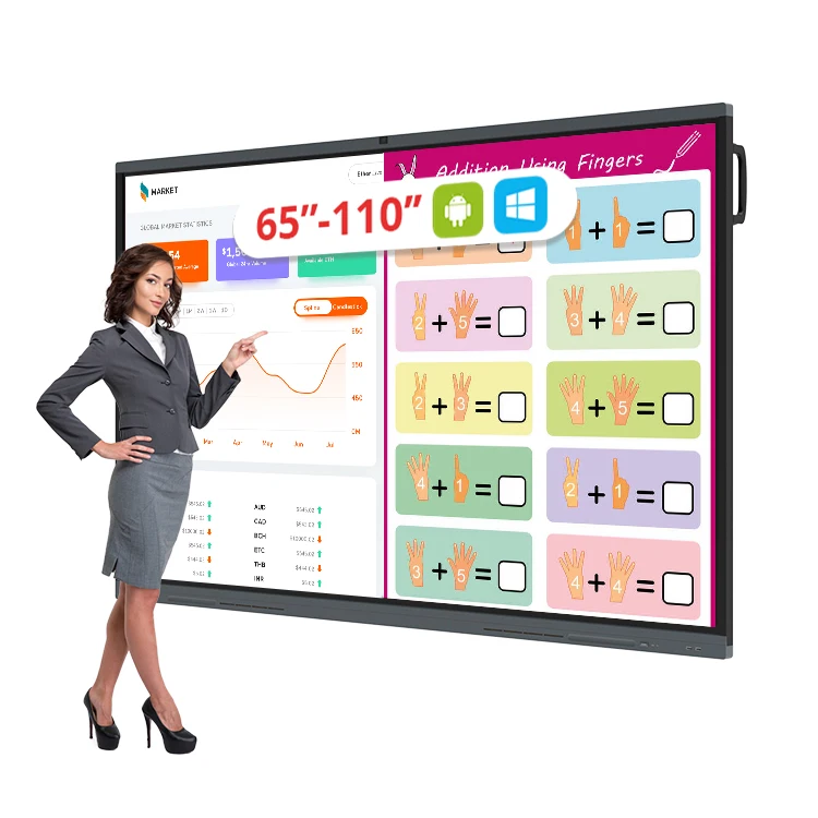 HUSHIDA OEM 65 75 86 100 Inch Interactive Flat Panel Multi Touch Screen Digital Whiteboard Smart Board For Education
