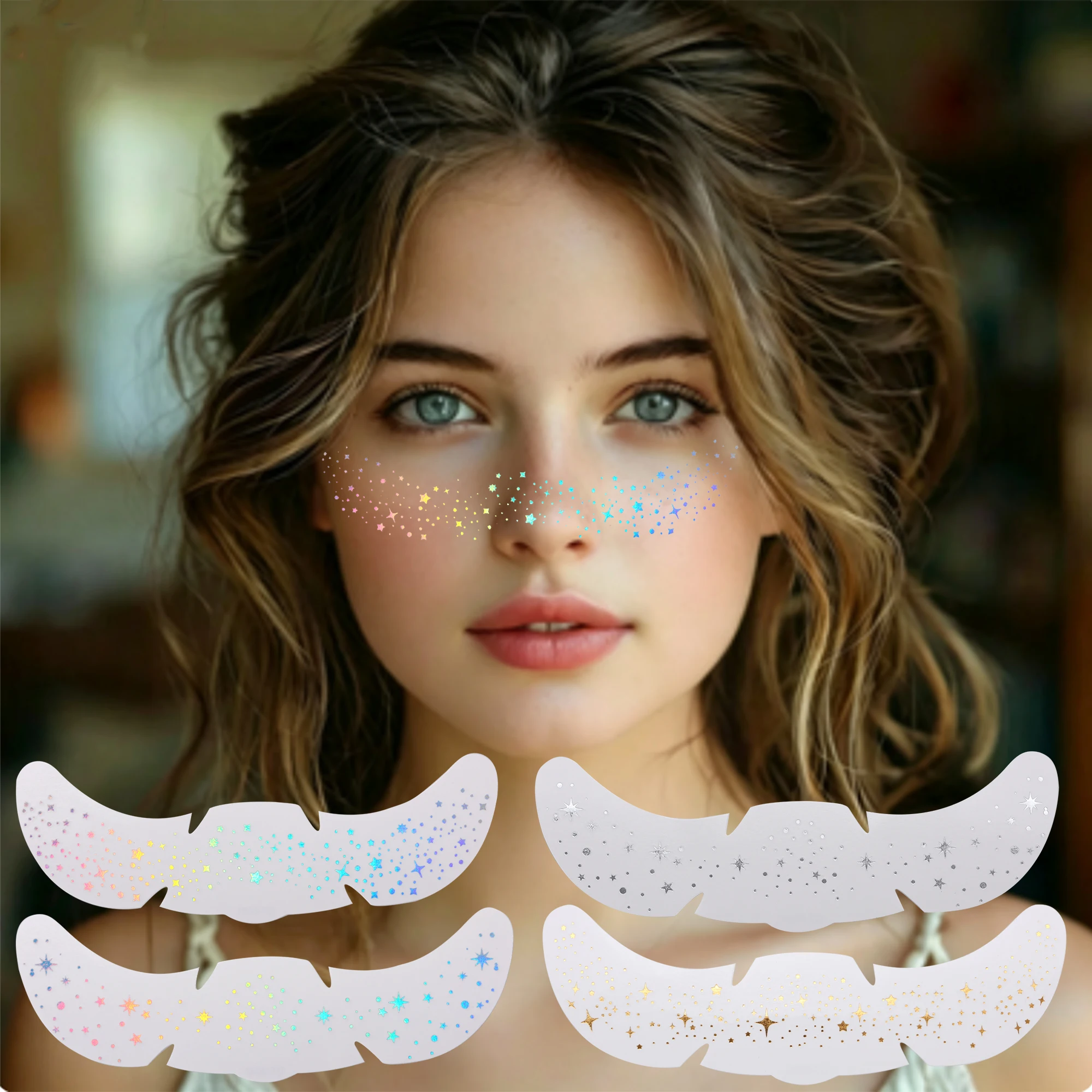 4 Sheets Halloween Party Eye Face Red Lip Print Freckles Temporary Tattoos For Women, Waterproof Realistic Fake Tattoo Stickers