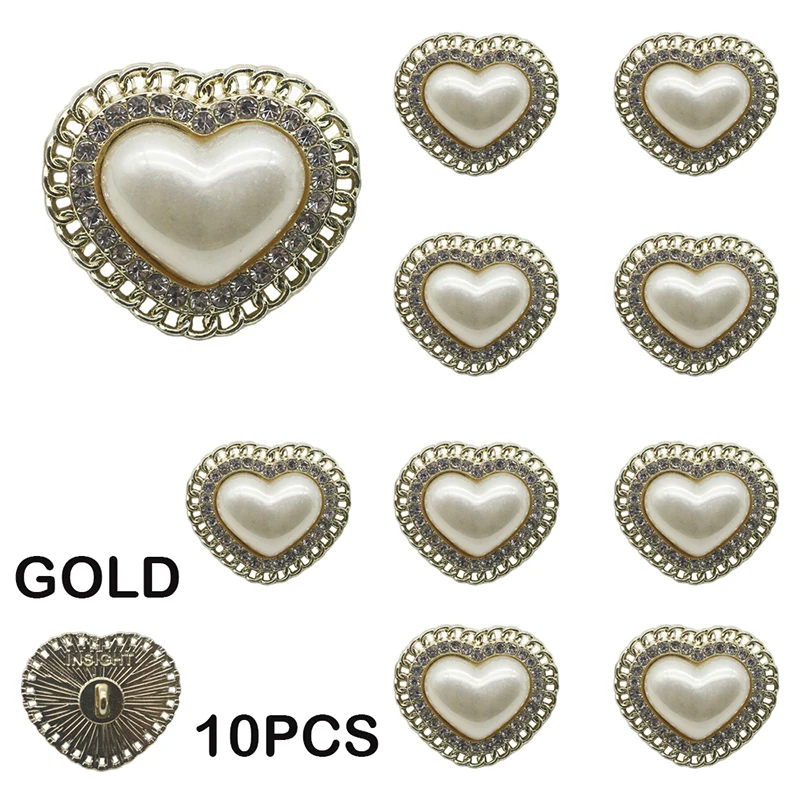 High Quality Rhinestone Heart Pearl Metal Top Hand Sewn Decorative Button DIY Small Fragrant Wool Coat Button