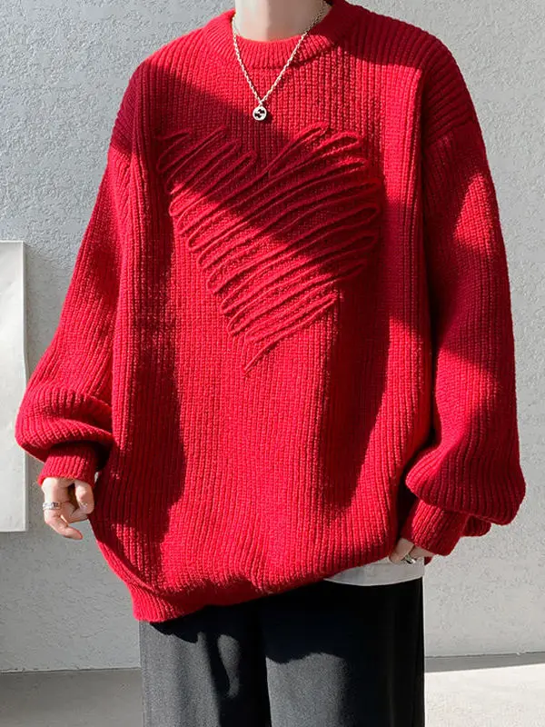 

Мужской свитер Cisas Red Heart большого размера, осенне-зимняя верхняя одежда, парный свитер, повседневный американский свободный крой