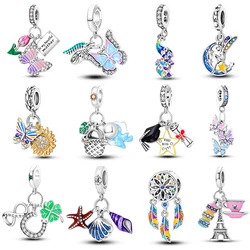 Real 925 Sterling Silver Colorful Butterfly Owl Fairy Charms Beads Fit Qikaola 925 Original Bracelets Necklaces Fine DIY Jewelry