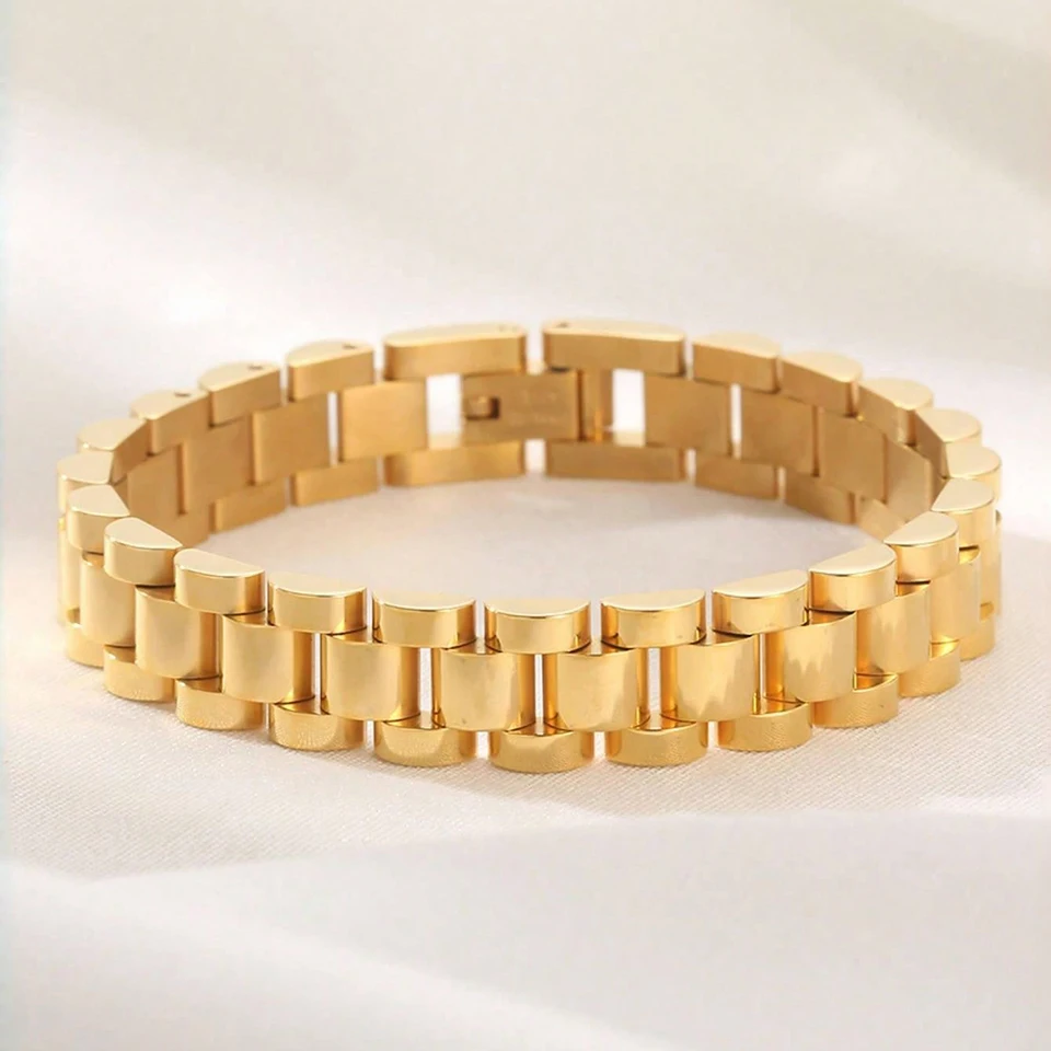 2pcs Vintage 18K Gold Plated Stainless Steel Bracelet Watch Band With Zircon Bangle Waterproof Daily Wear For Women image 5