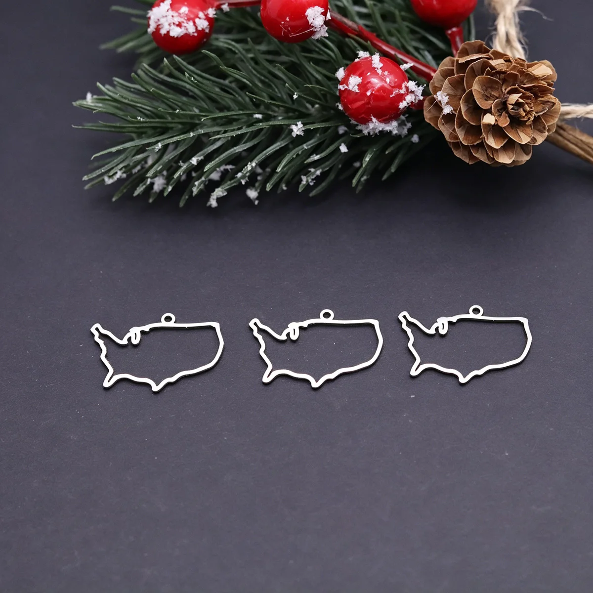 3pcs United States Map Pendents For Necklace Bracelet Stainless Steel USA Map Charms DIY Jewelry Making Accessories