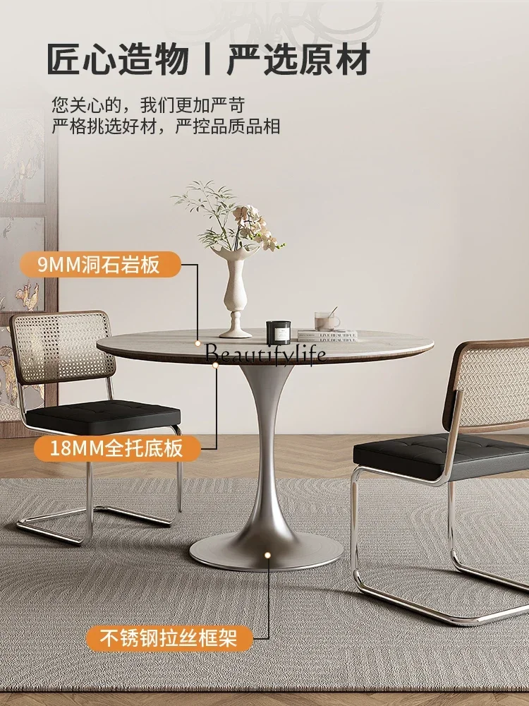 

ld14Travertine rock slab household round dining table small apartment medium ancient style round tulip negotiation table