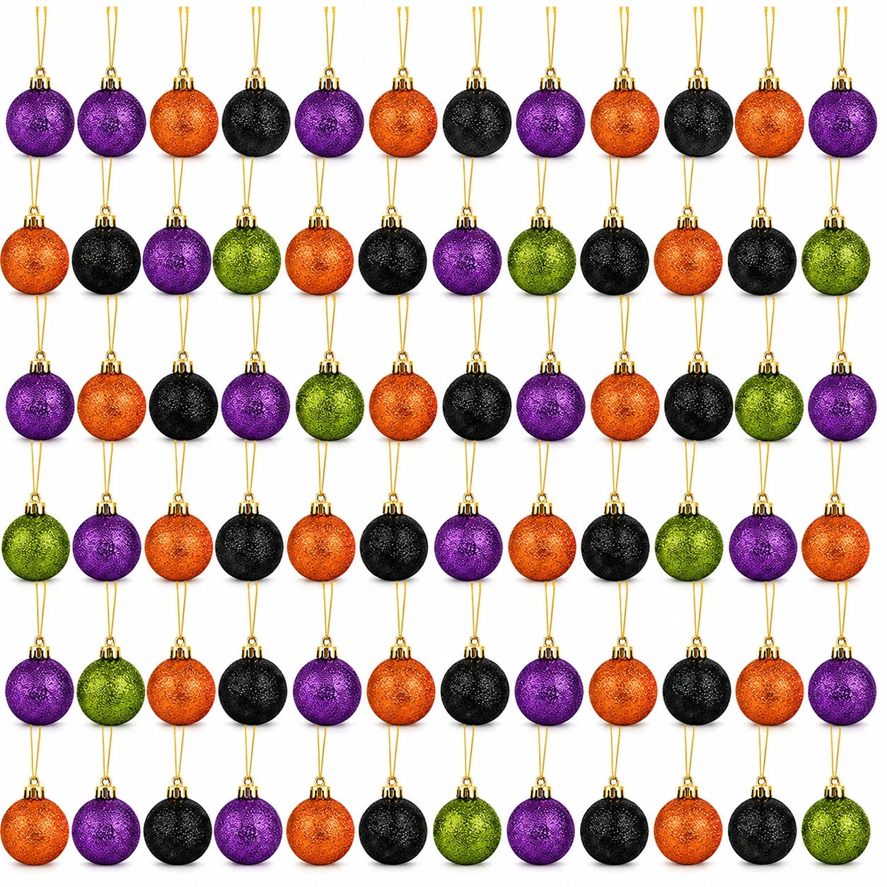 48/72PCS 2 Inch Halloween Glitter Hanging Ball Ornaments Shatterproof Colorful Tree Decorations for Wreath Party Home Decoration
