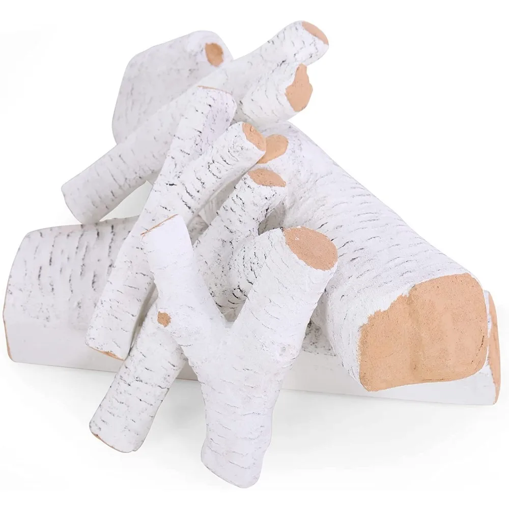 

6 Pieces Ceramic Wood Set For Gas Fireplace Fake Burning Logs Fire Place Decor