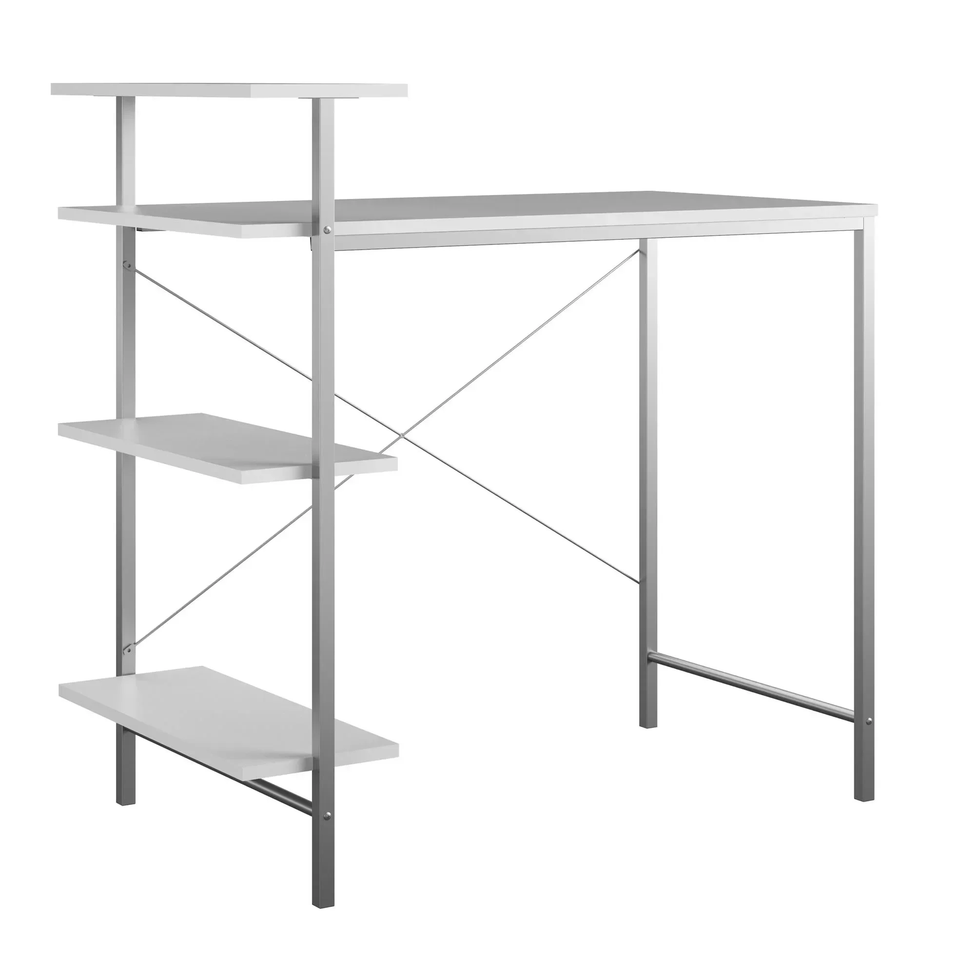

Simple Assembly Desk with Shelf, Modern White Office Desk for Small Room, Holds 50 Lbs