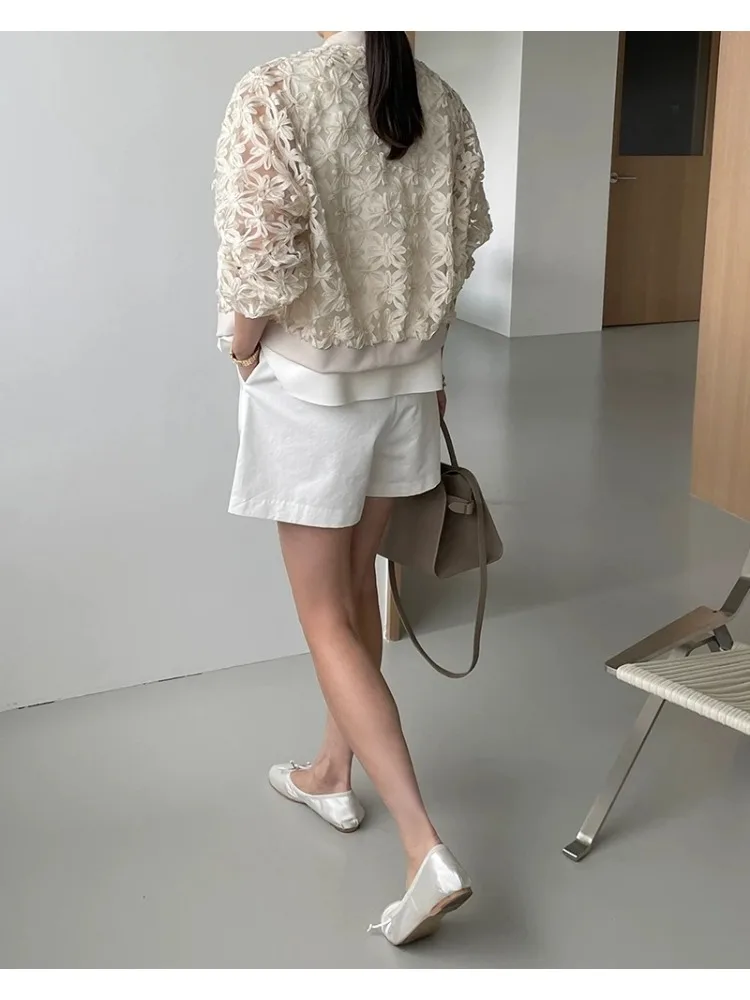 Trendy Loose Thin Outerwear Women Jacket New Spring Autumn Fashion Lace Top Casual Basic Coat Female Embroidery Clothes