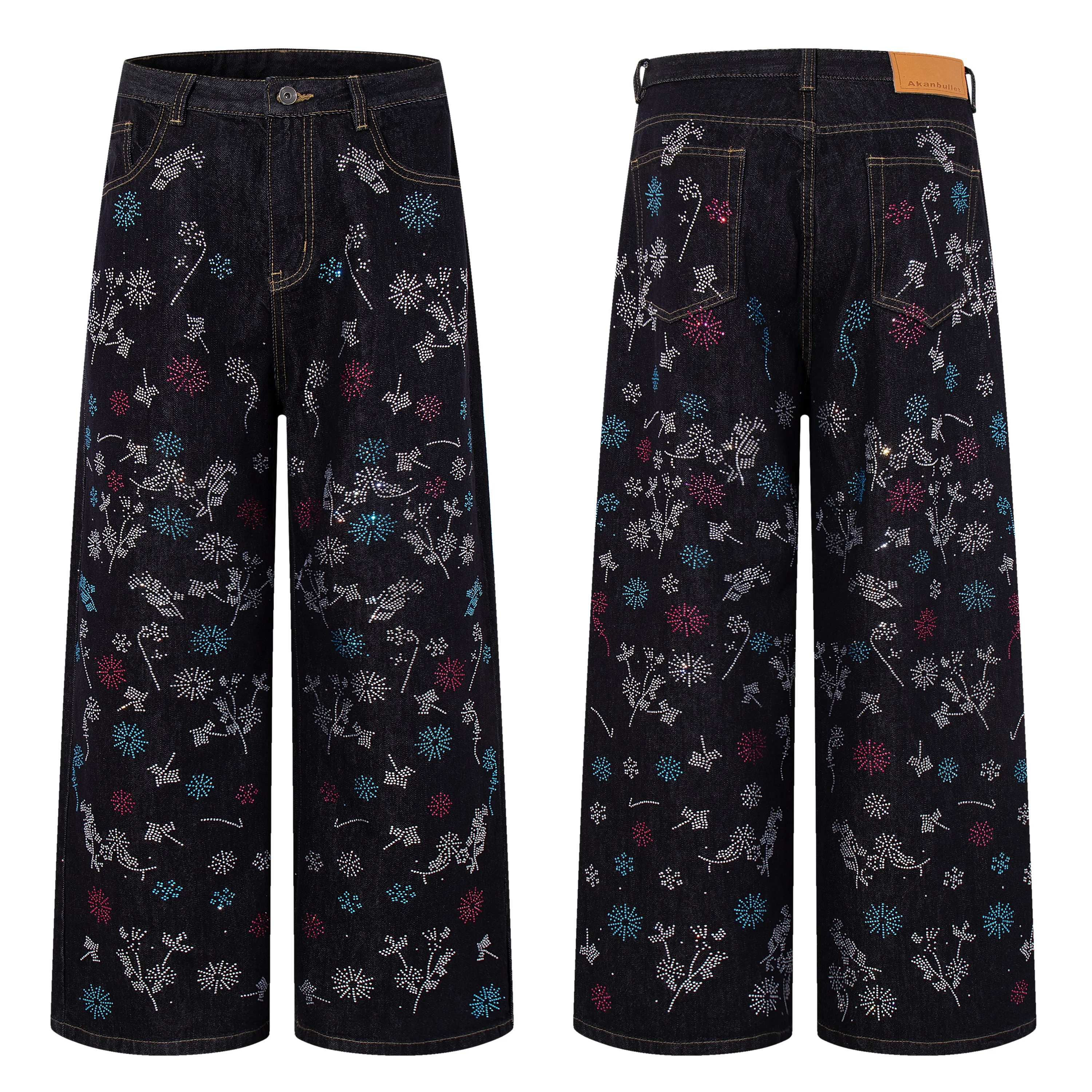 

AL88078 BLCG High Waist Super Quality Loose Fitting Denim Pants Heavy Thick Unisex Fashion Art Stylish Hand Painting Jeans