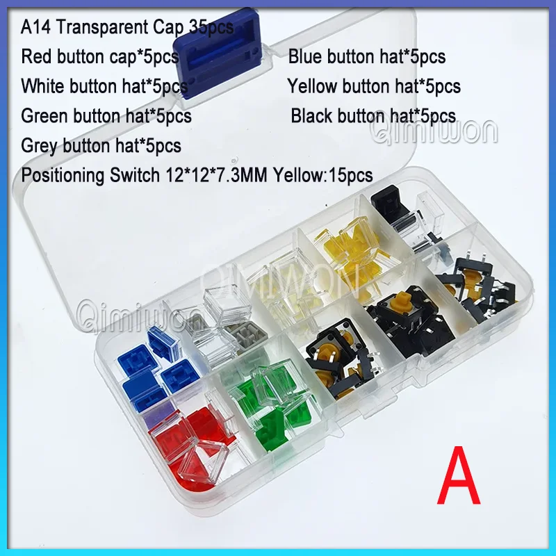 B3F Tactile Push Button Switch +A14 Color Hat + A14 Transparent Cap + Momentary Tact Touch Micro Switch 12*12*7.3mm