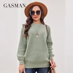 GASMAN 2023 Spring Women's Sweater Soft Skin-friendly Round Neck Top Fashion Short Slim High Quality Ladies Pullover AW005